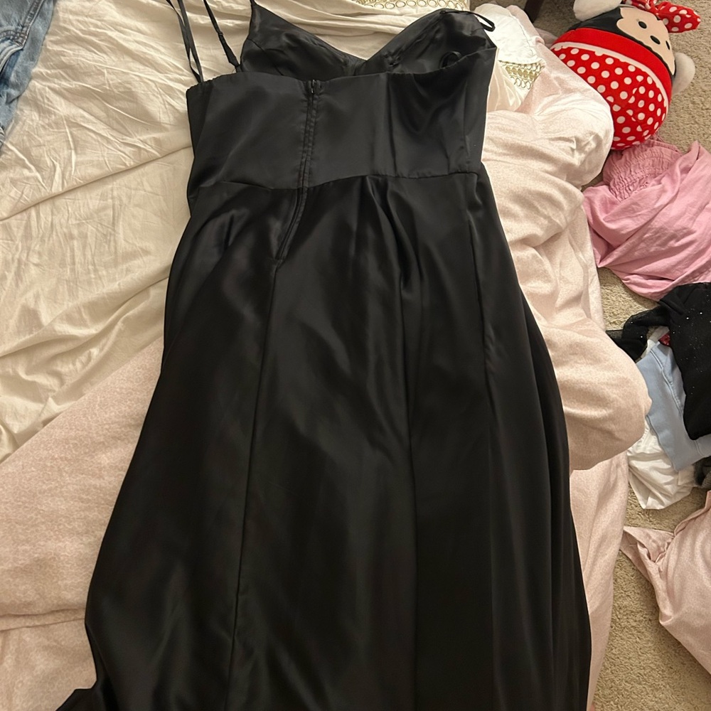 B Darlin Black Spaghetti Strap Satin Ballgown